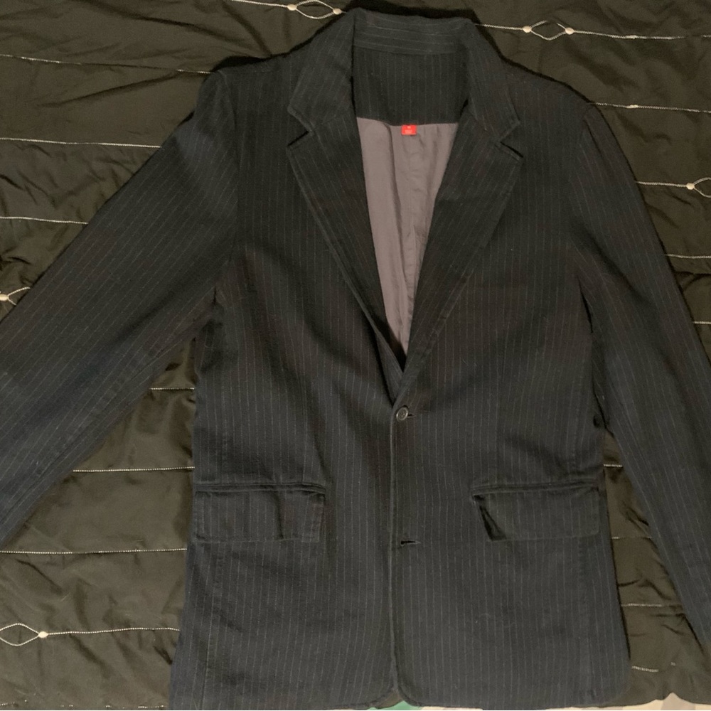 Navy Blue Gray Pinstripe Men’s Sport Coat Size Medium